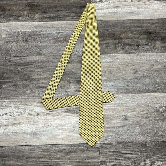 Ermenegildo Zegna Yellow Men 58" Basketweave Geometric Check Silk Italy Made Tie - Picture 2 of 8